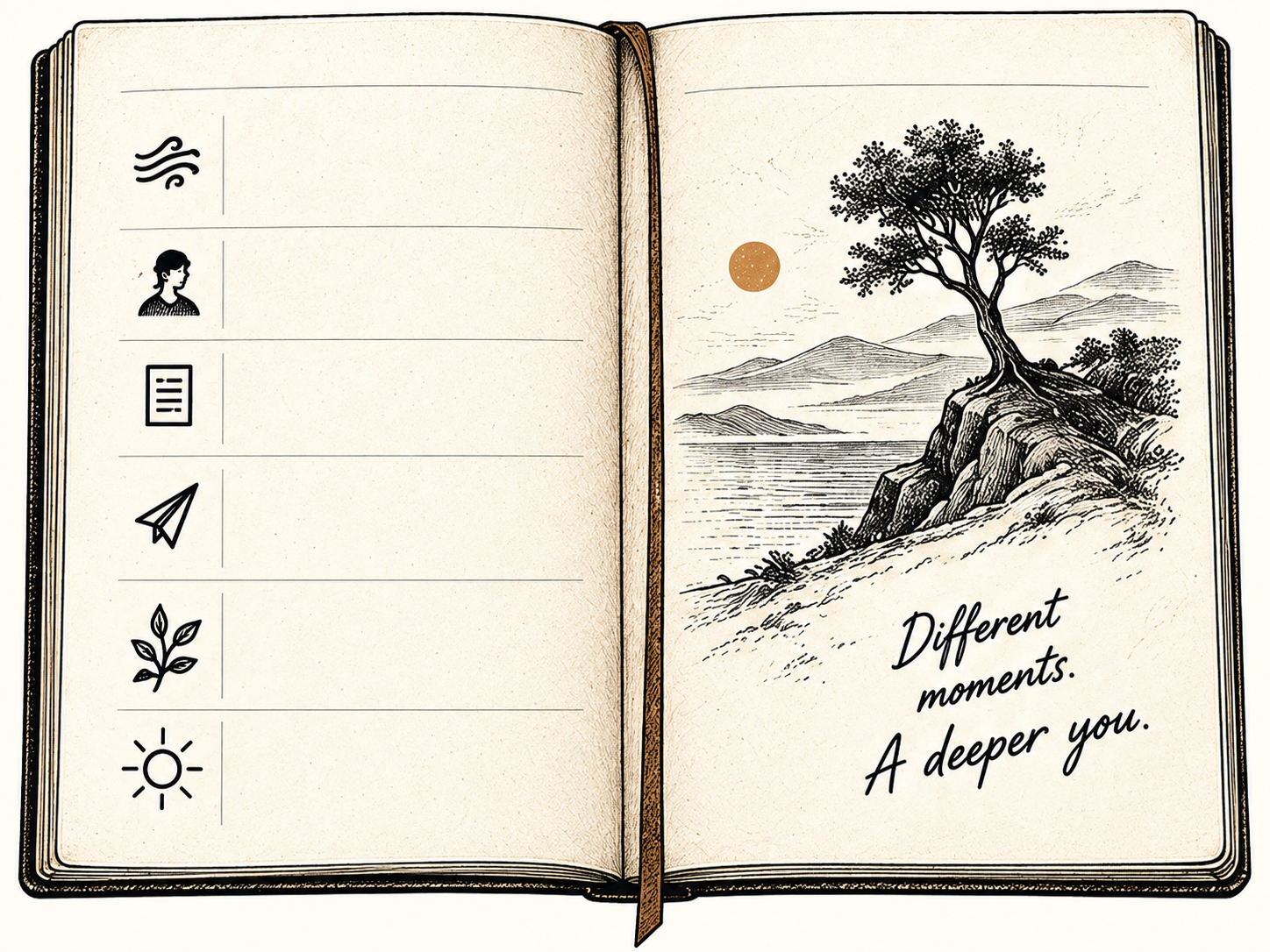An open notebook with a landscape, representing a record you can return to.